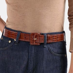 Wide Covered Leather Buckle Belt