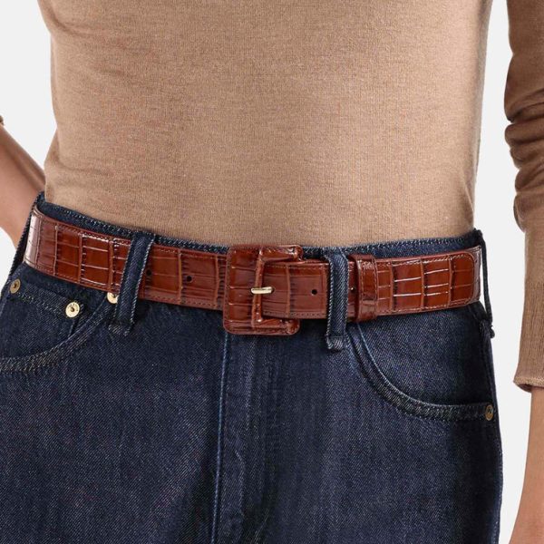 Wide Covered Leather Buckle Belt